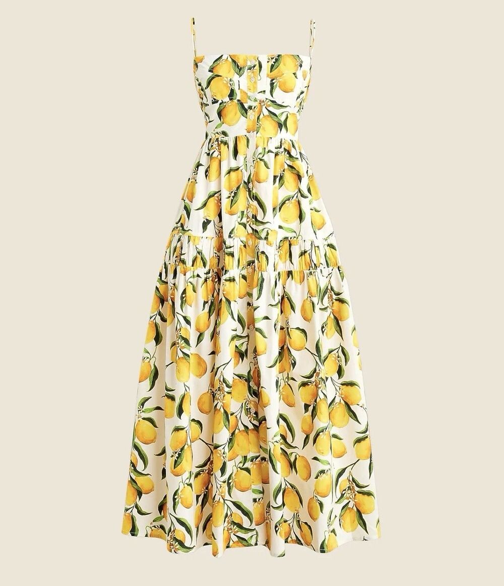 J.Crew a line midi Lemon limoncello Print Sleeveless Dress Sz 8 Sundress Cotton - Picture 2 of 14